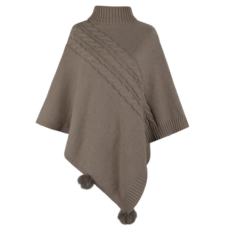 Ladies poncho with modern braid design and a high collar