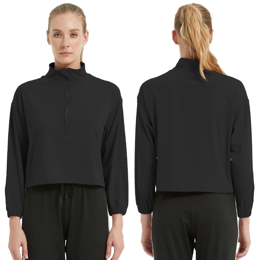 Women's functional top with stand-up collar and innovative zipper