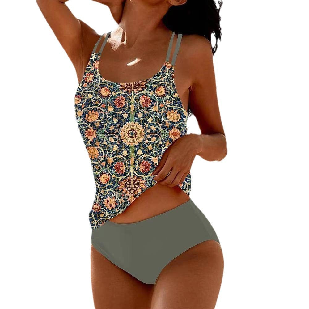 Women's tankini set with playful floral top and comfortable bottoms