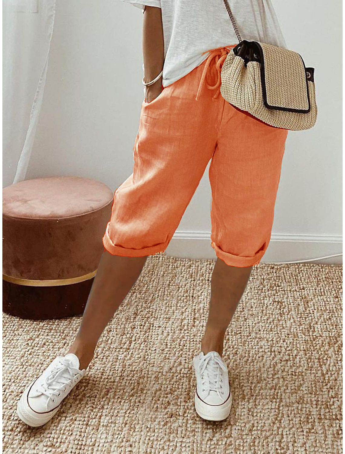 Women's Lightweight Linen Shorts with Elastic Waist
