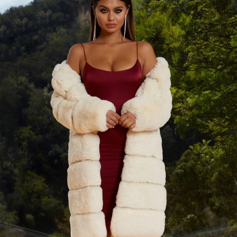 Ladies Elegant Faux Fur Jacket with Textured Surface and Generous Cut