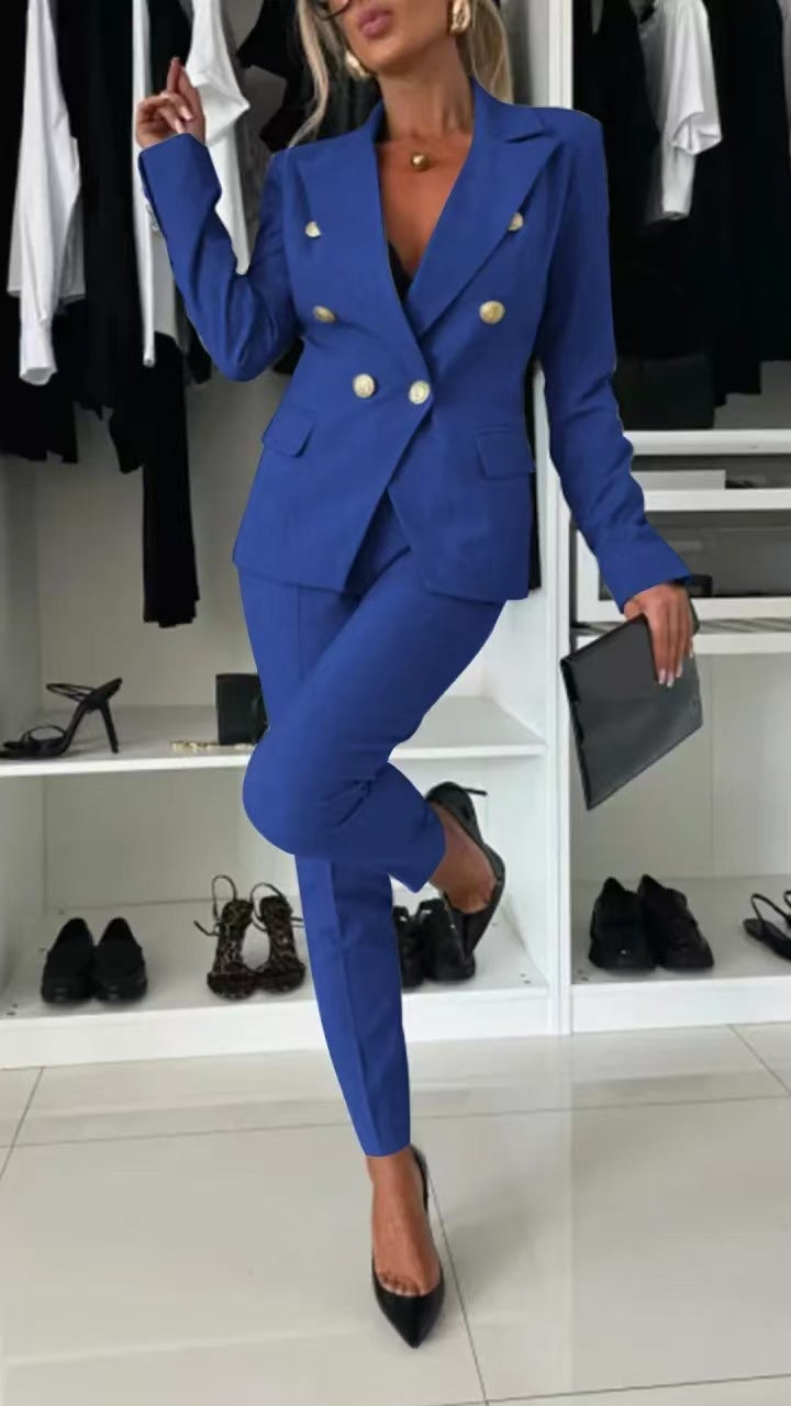 Women's elegant business suit set with double-breasted