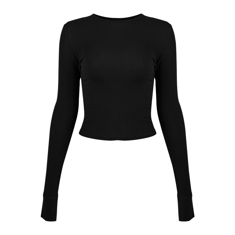 Women's fitted long sleeve crop top made of high-quality stretch material with round neckline