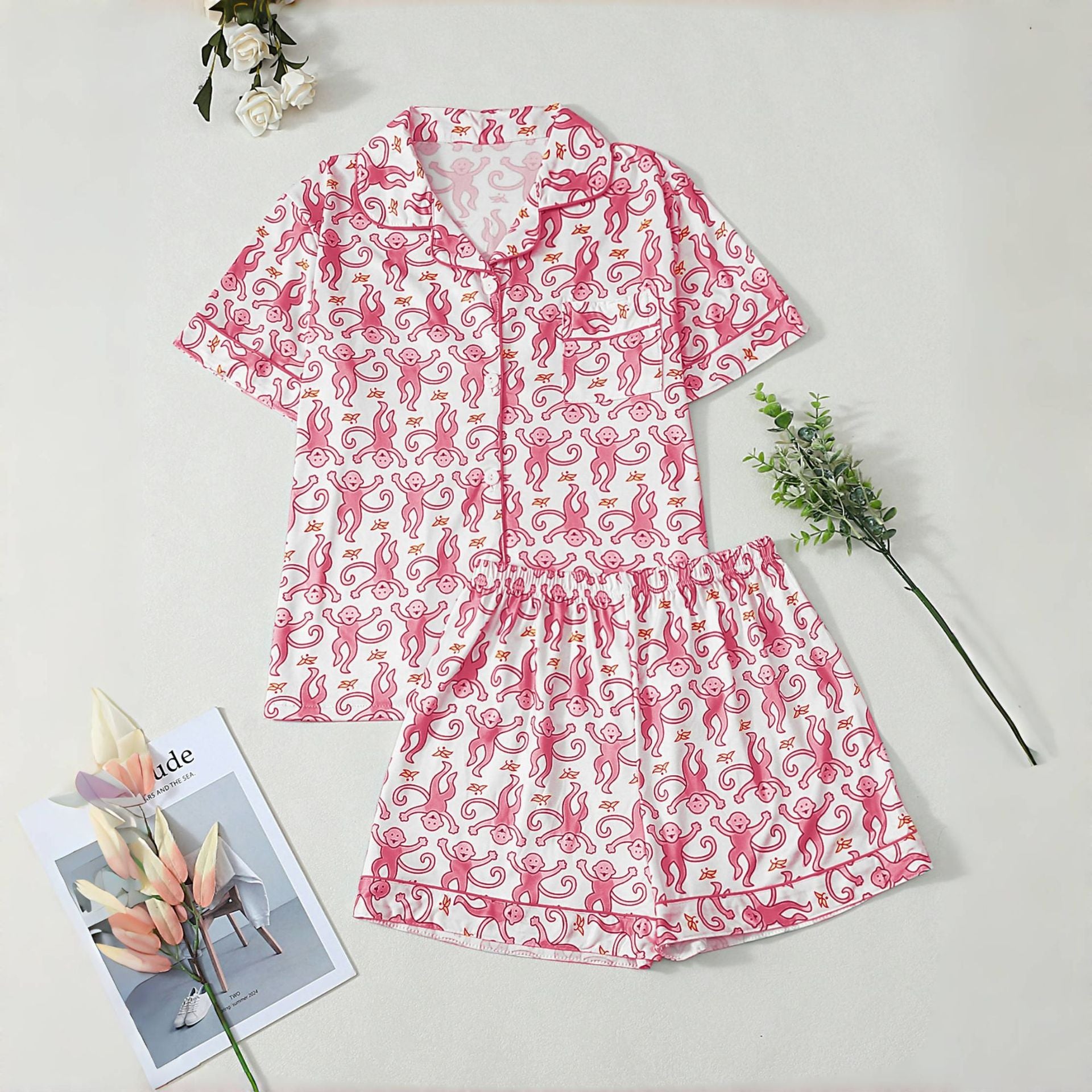 Women's Pajama Set with Playful Animal Pattern