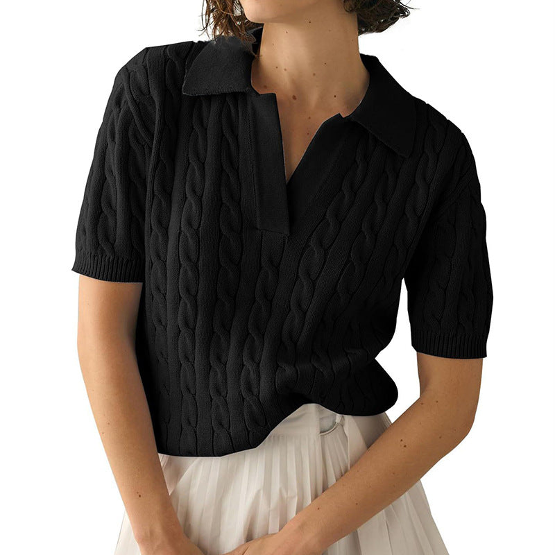 Polo Collar Twist Knit Sweater