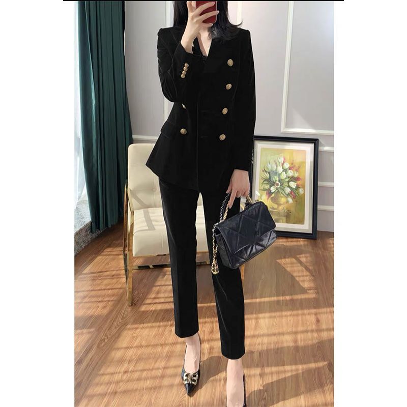 Ladies Velvet Double-Breasted Suit Set