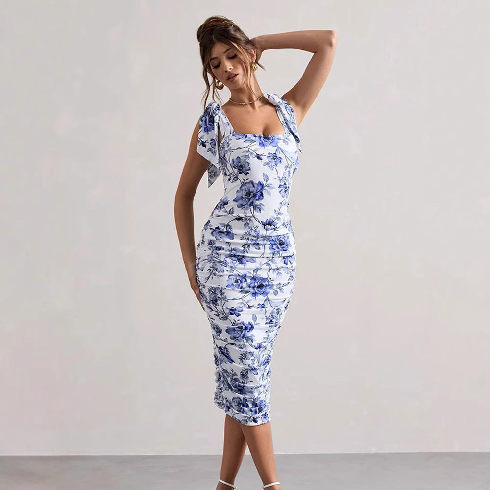 Women's midi dress with decorative floral pattern