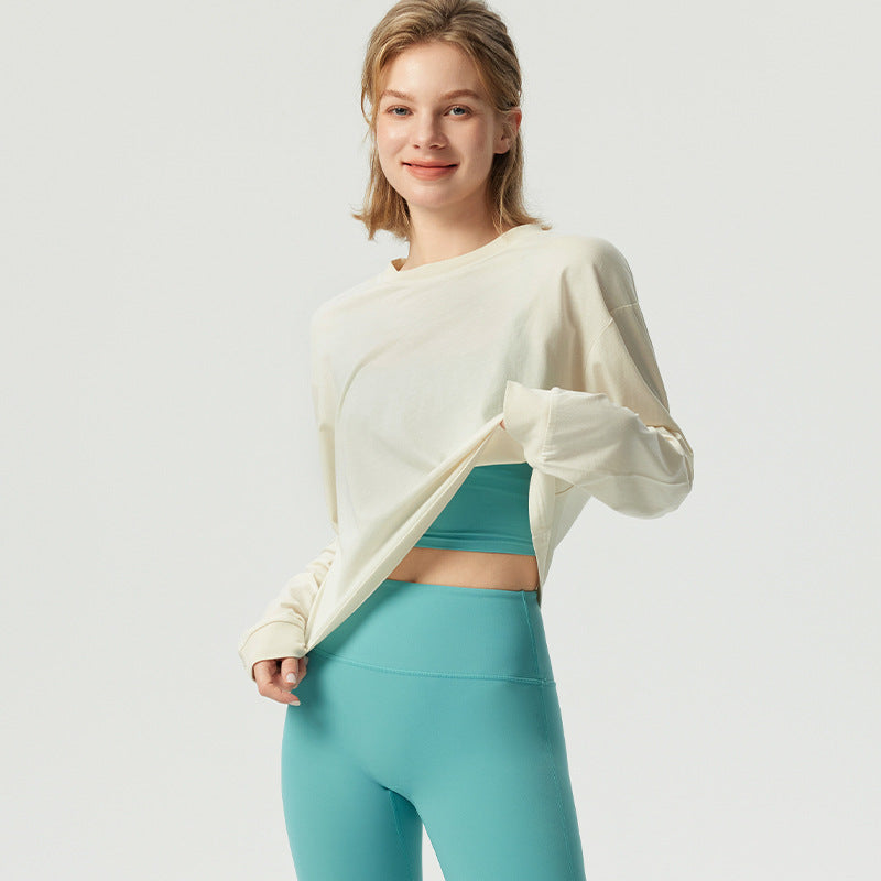 Women's casual cropped long sleeve shirt with relaxed fit and soft material