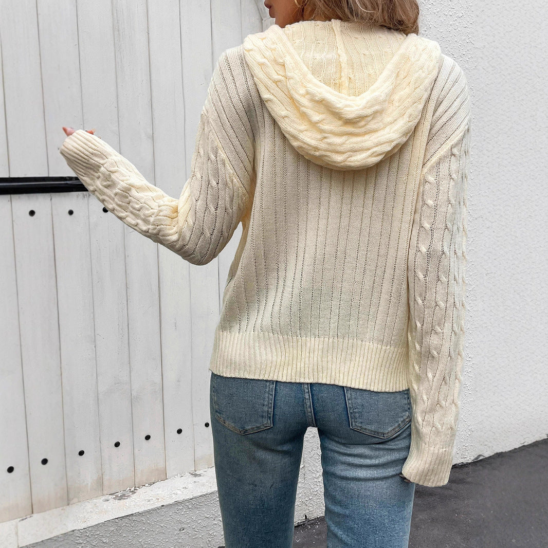 Women's striped cardigan with zipper and hood