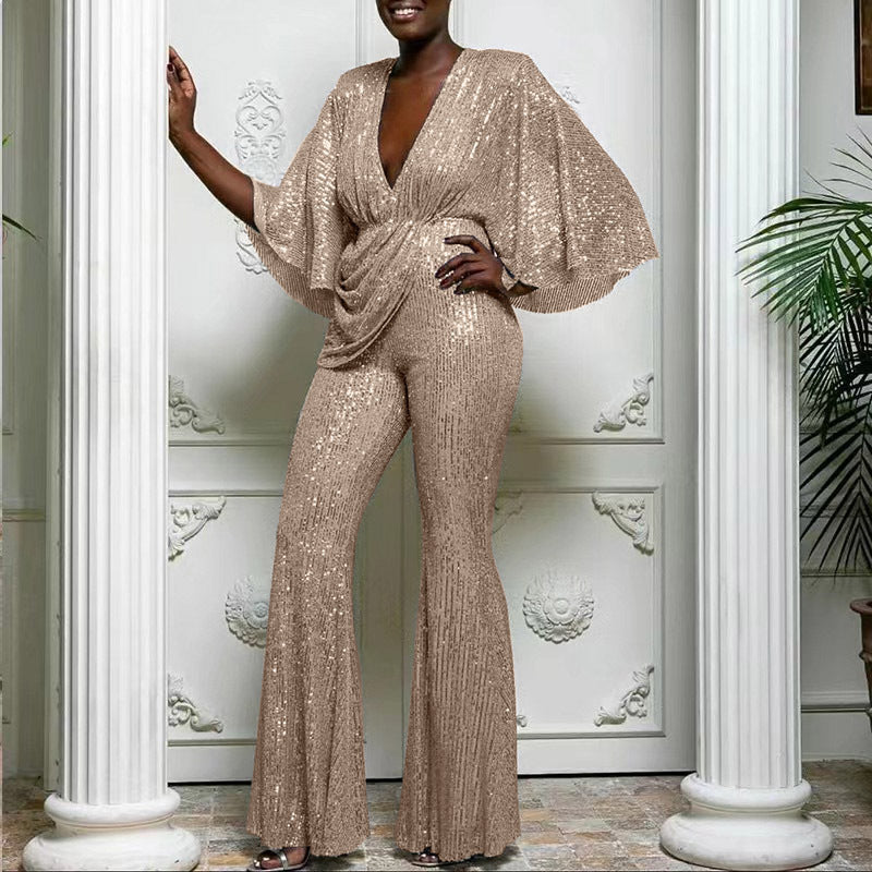 Women's Glamorous Jumpsuit with Sparkling Sequins and Wide Leg