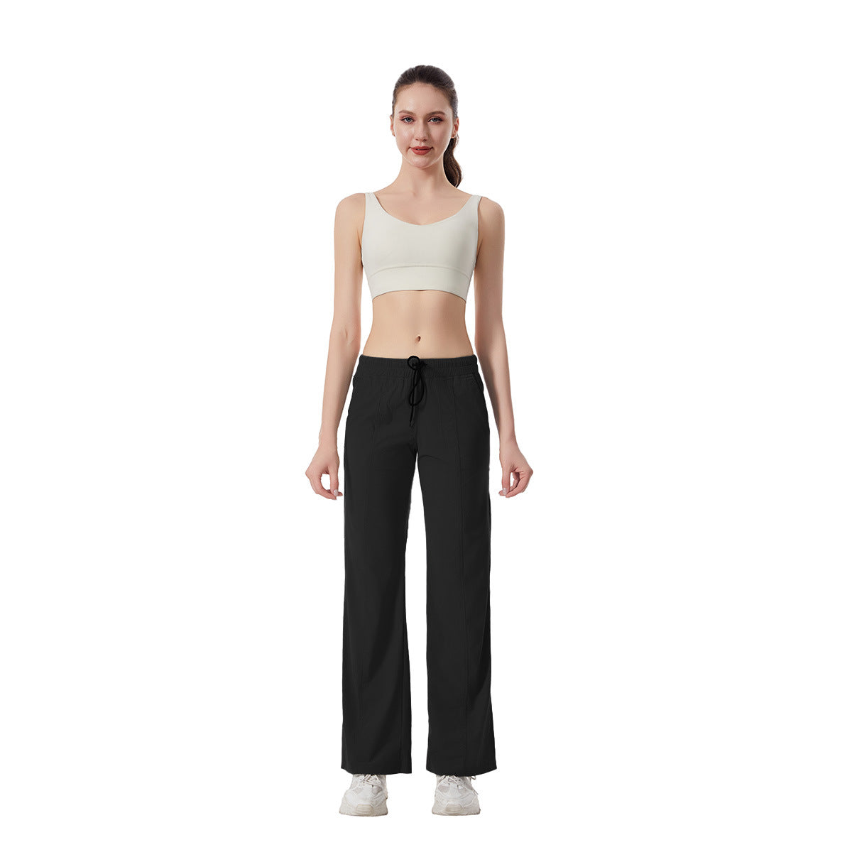 Women's Casual Wide-Cut Pants with Elastic Waistband and Practical Pockets
