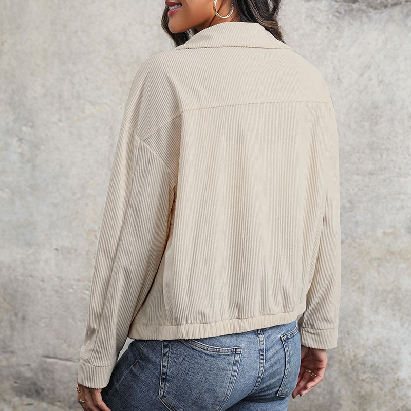 Women's Casual Cord Jacket with Fashionable Button Detail