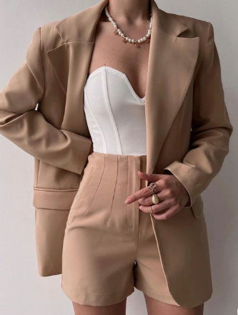 Women's Blazer Suit with Sleeveless Top and Shorts