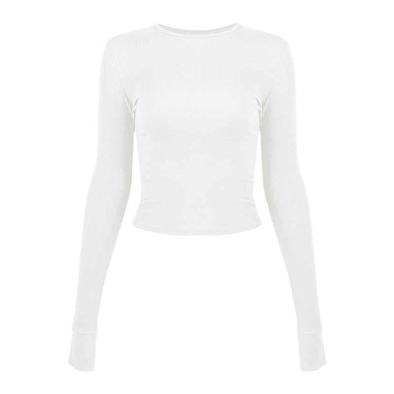 Women's fitted long sleeve crop top made of high-quality stretch material with round neckline