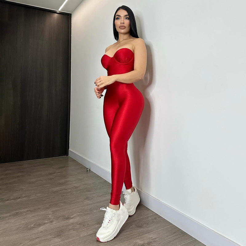 Ladies body-hugging jumpsuit with underwire bustier