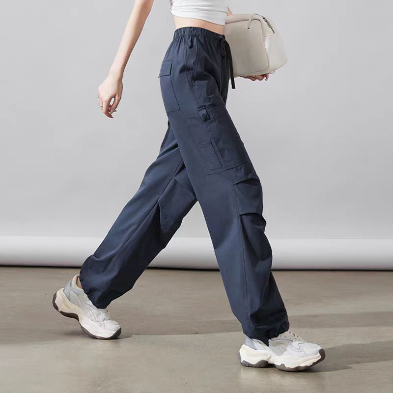 Women's Fashion Cargo Pants with Elastic Waistband and Practical Side Pockets