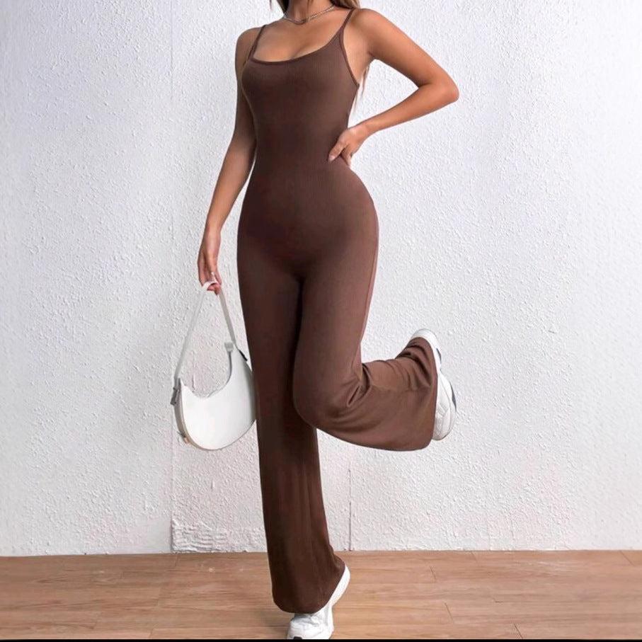 Women's Elegant Jumpsuit with Adjustable Spaghetti Straps and Figure-Flattering Cut