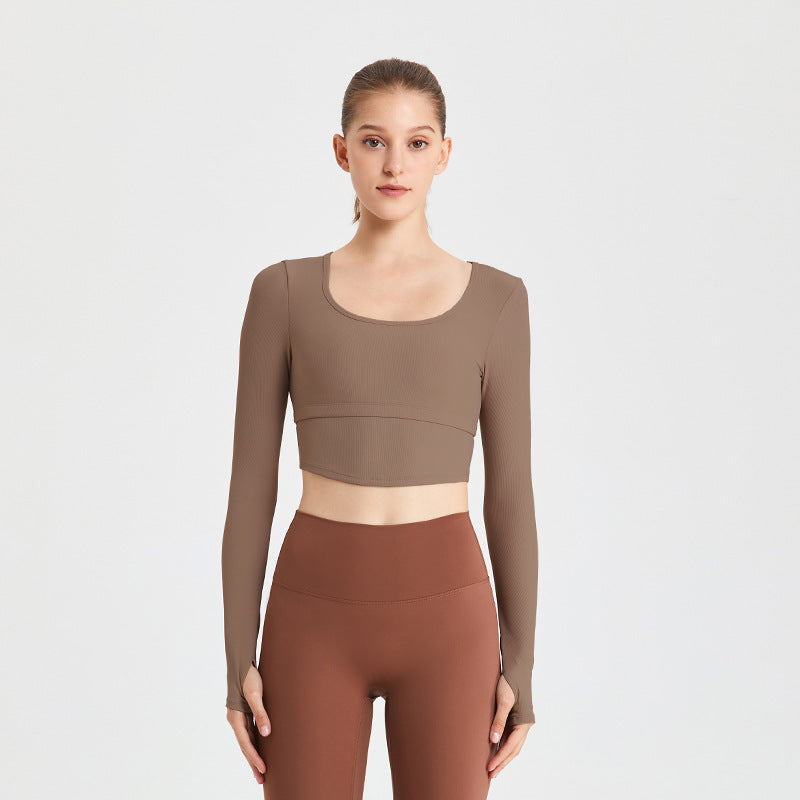 Women's Sporty Long Sleeve Crop Top with Body-Hugging Design