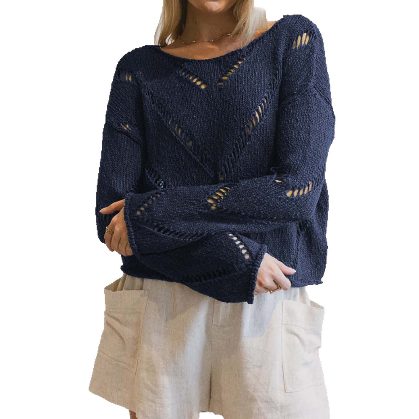 Women's casual knit pullover with airy stitch structure
