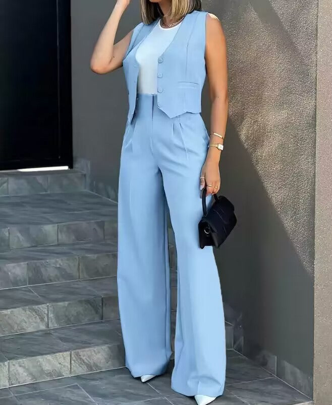 Women's Two-Piece Suit Set with Wide Leg