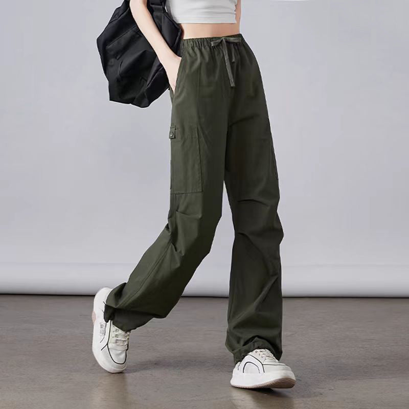 Women's Fashion Cargo Pants with Elastic Waistband and Practical Side Pockets