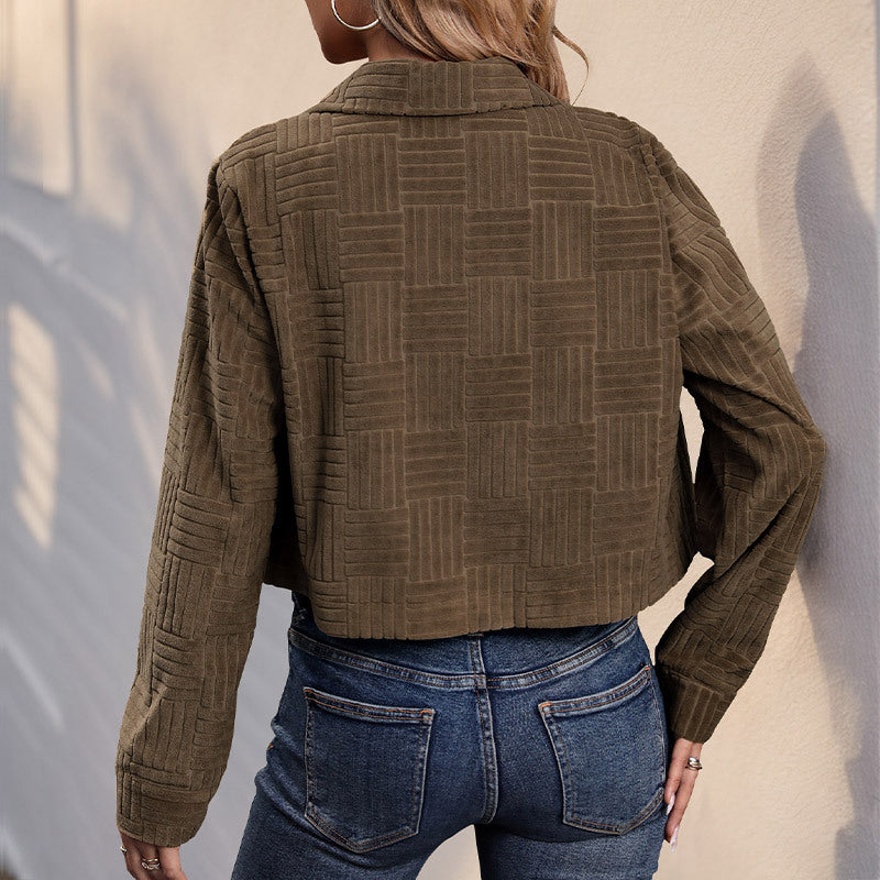 Ladies casual cord jacket with structured design and practical pockets