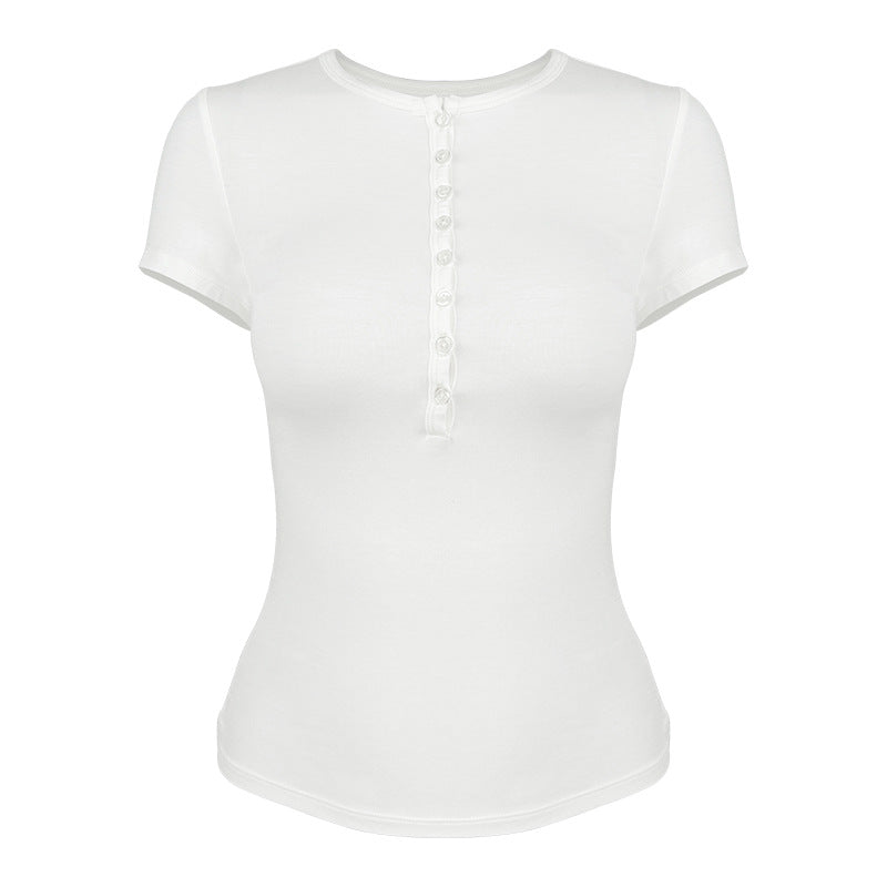 Ladies Short-Sleeve Functional Shirt with Refined Button Placket and Elastic Cut