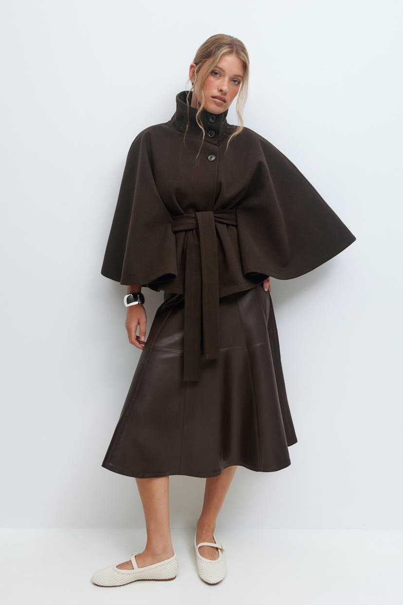 Women's wrap jacket with high collar line and wide sleeves