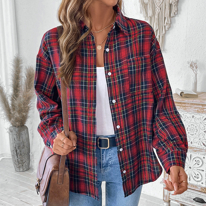 Women's Light Checkered Shirt made of Cotton with Loose Fit