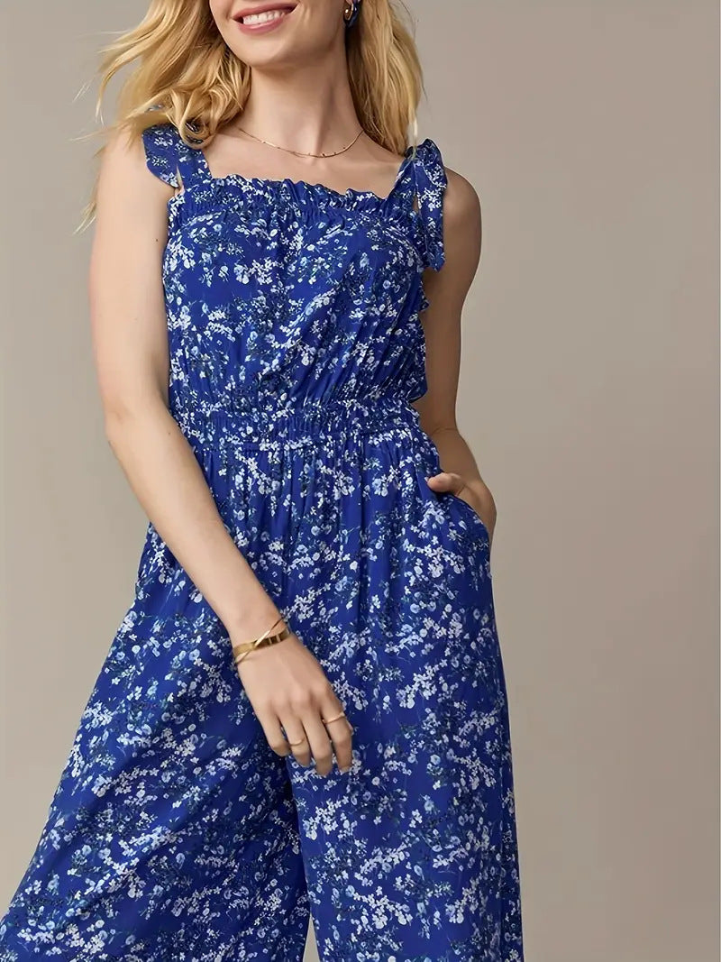 Women's jumpsuit with playful ruffle design and elastic waist insert