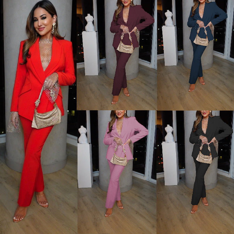 Women Elegant Blazer and Pantsuit with Chic Cut