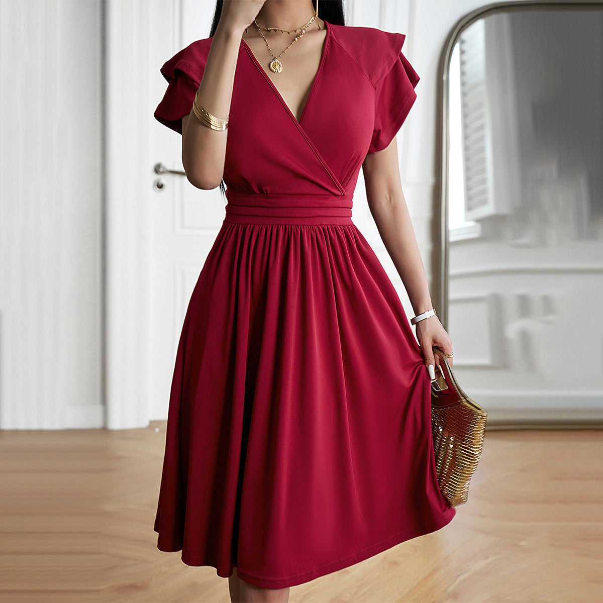 V-Neck Short Sleeve Dress