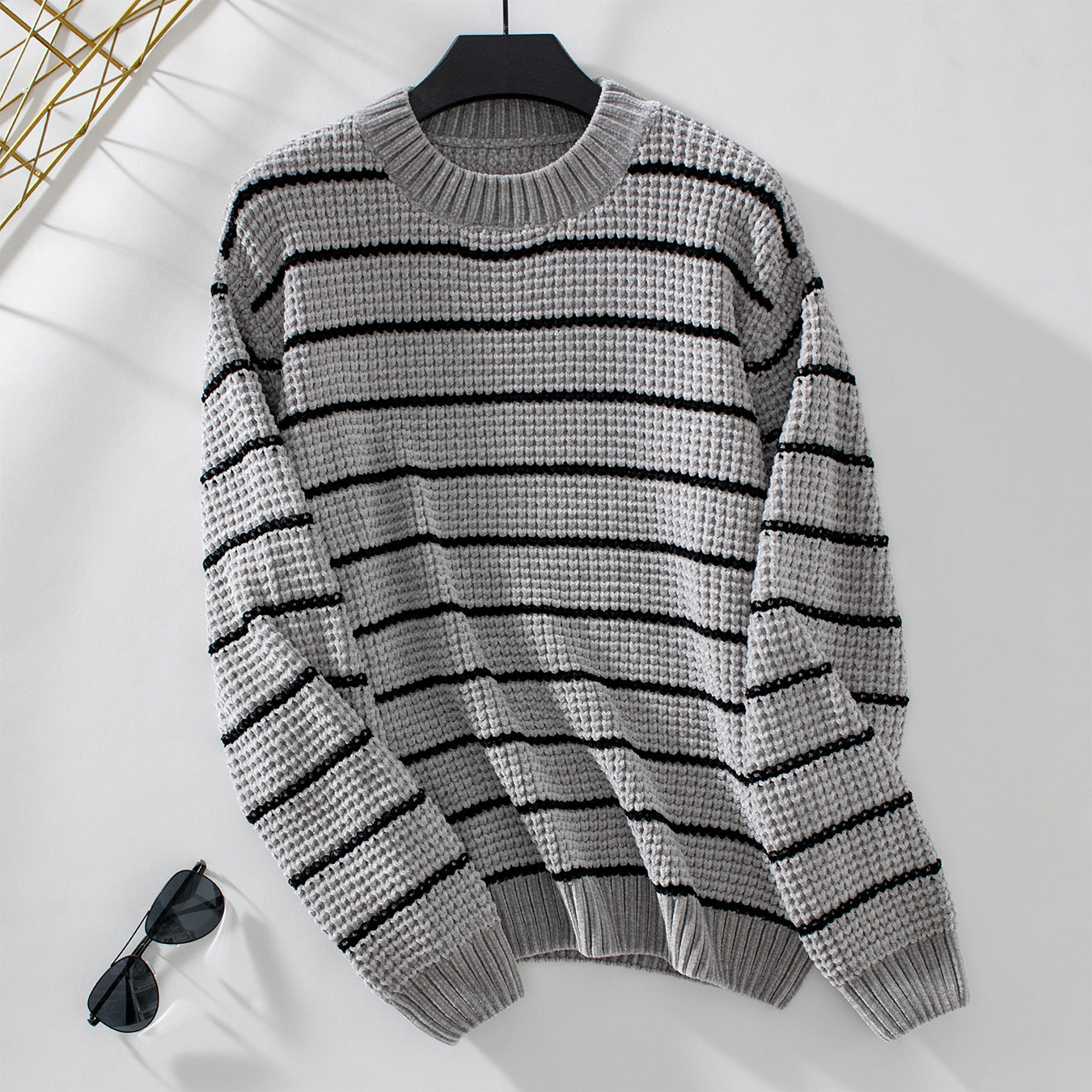 Ladies casual knitted pullover with wide stripe pattern