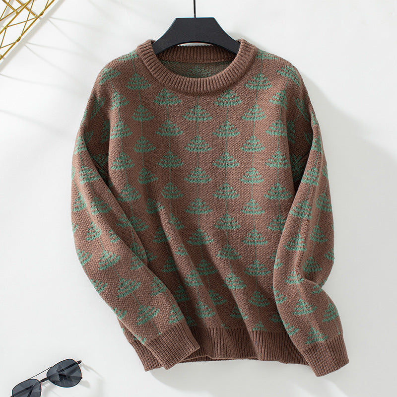 Women's knitted pullover with playful tree design and soft material