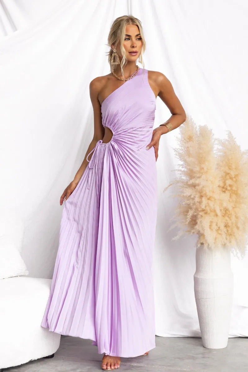 Women's maxi dress with refined draping and asymmetric design