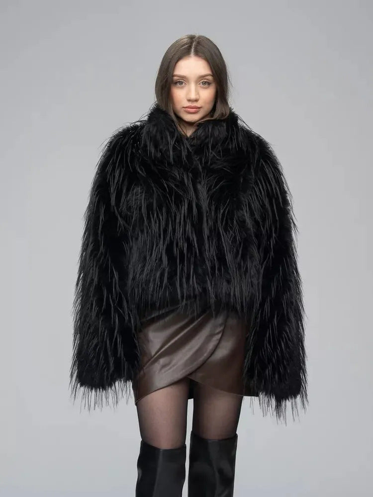 Ladies Trendy Faux Fur Jacket with Elegant Fringes