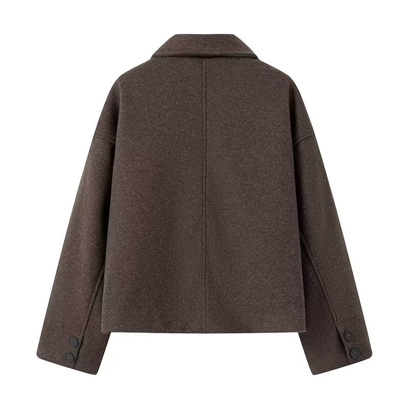 Ladies Casual Wool Jacket With Modern Collar and Practical Side Pockets W&w