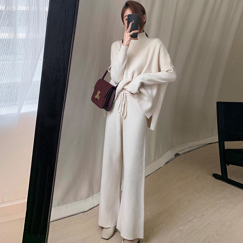 Women's Stylish Knit Suit with Oversized Sweater and Wide Pants