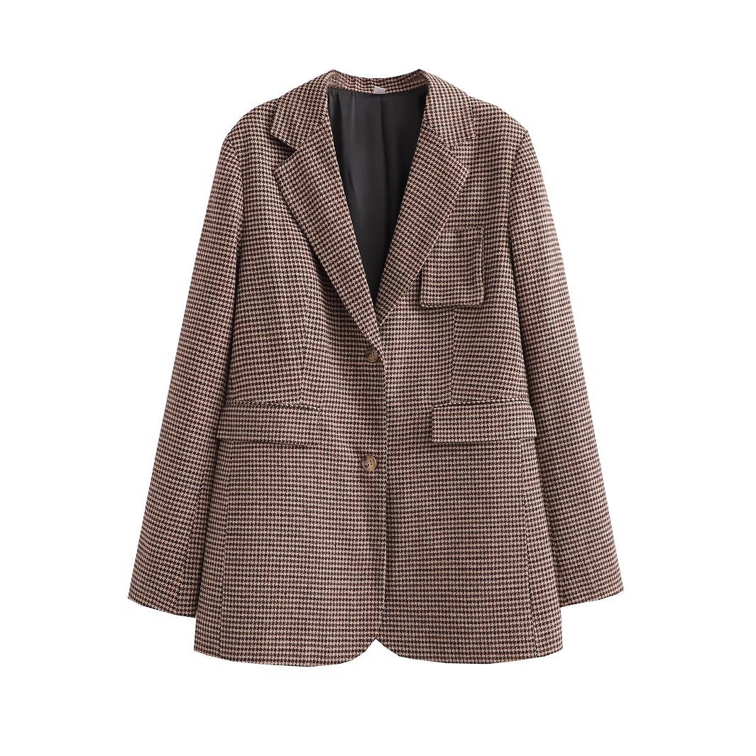 Women's elegant checked blazer with modern cut and practical pockets