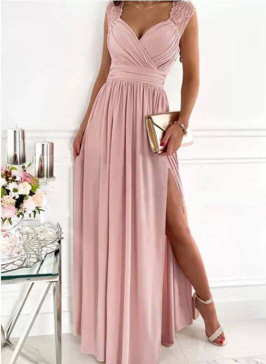 Women's evening dress with elegant V-neck and ruffle details