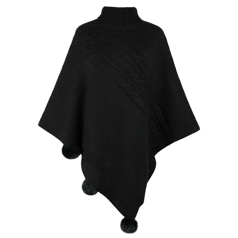 Ladies poncho with modern braid design and a high collar