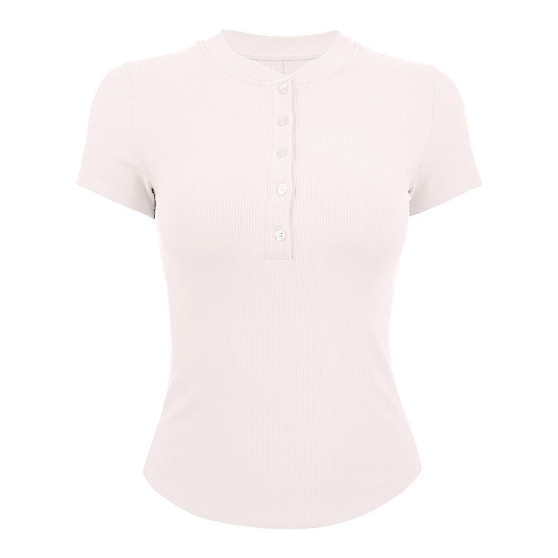 Ladies short sleeve shirt with elegant button placket and fine rib structure