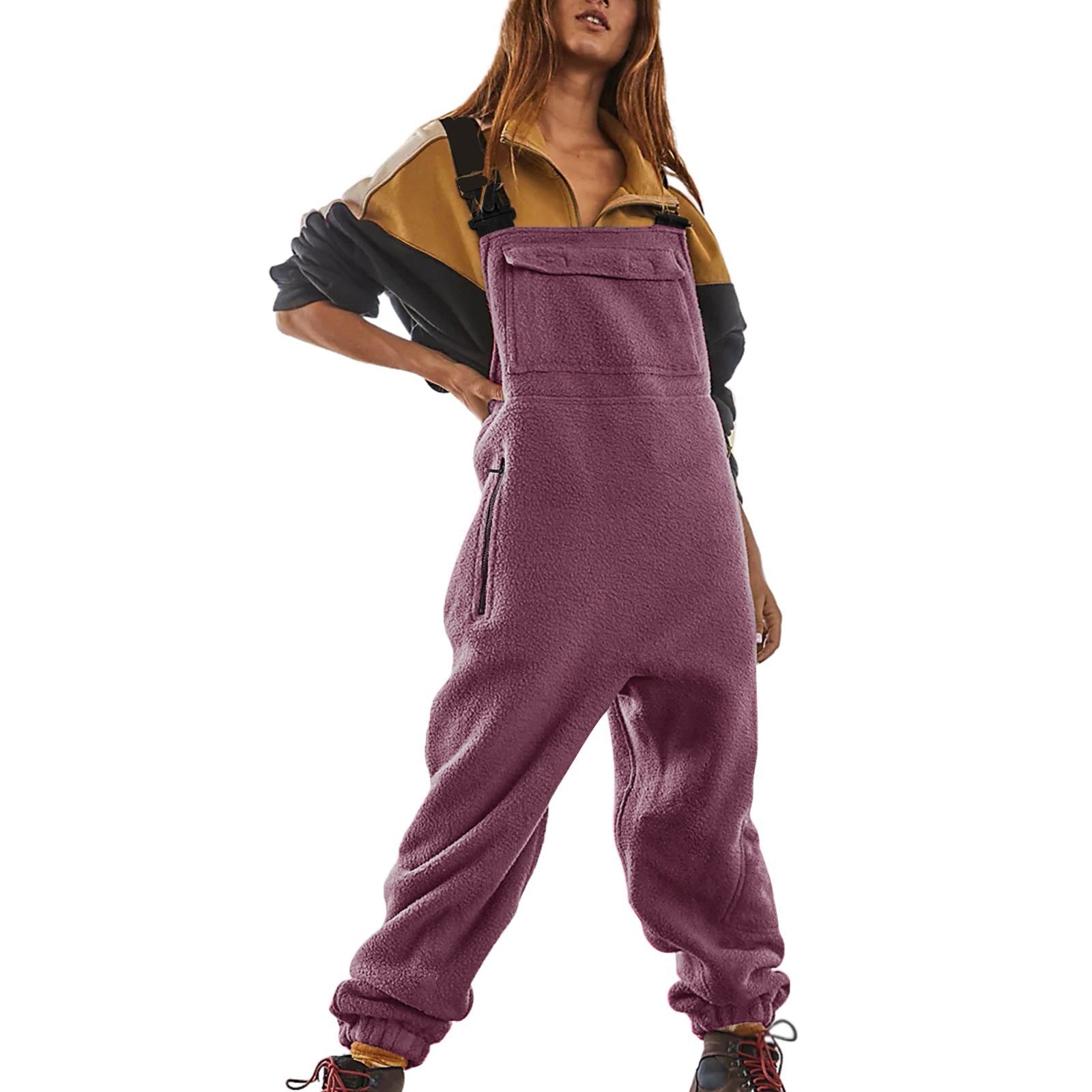 Women's Casual Fleece Overalls with Side Pockets