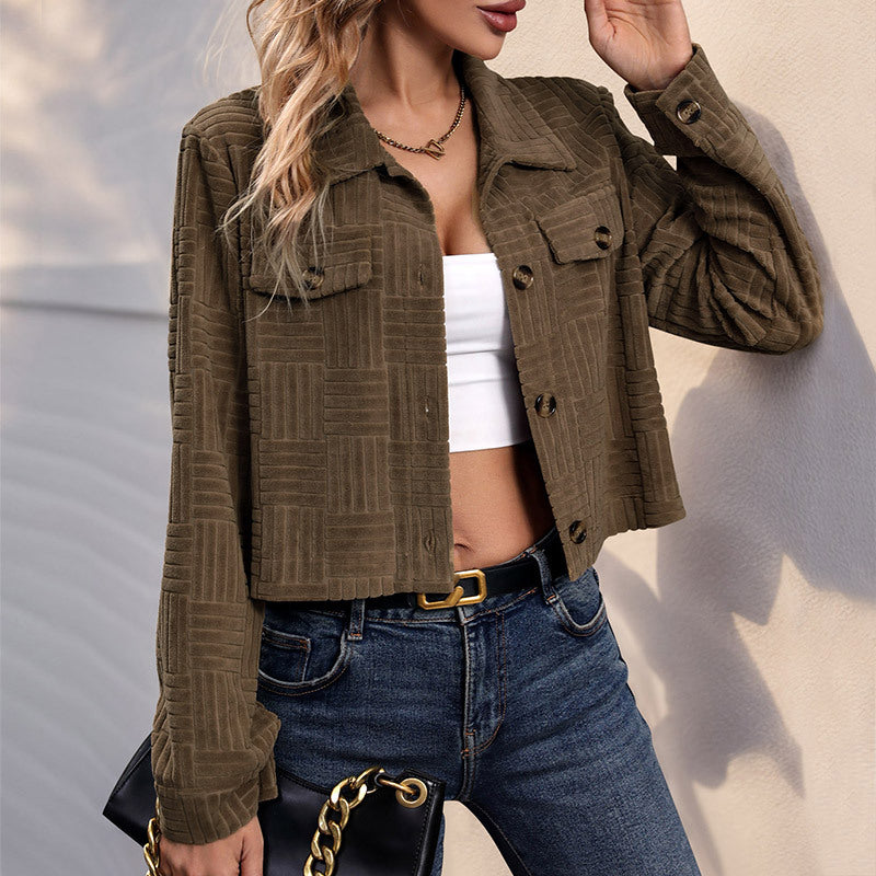 Ladies casual cord jacket with structured design and practical pockets