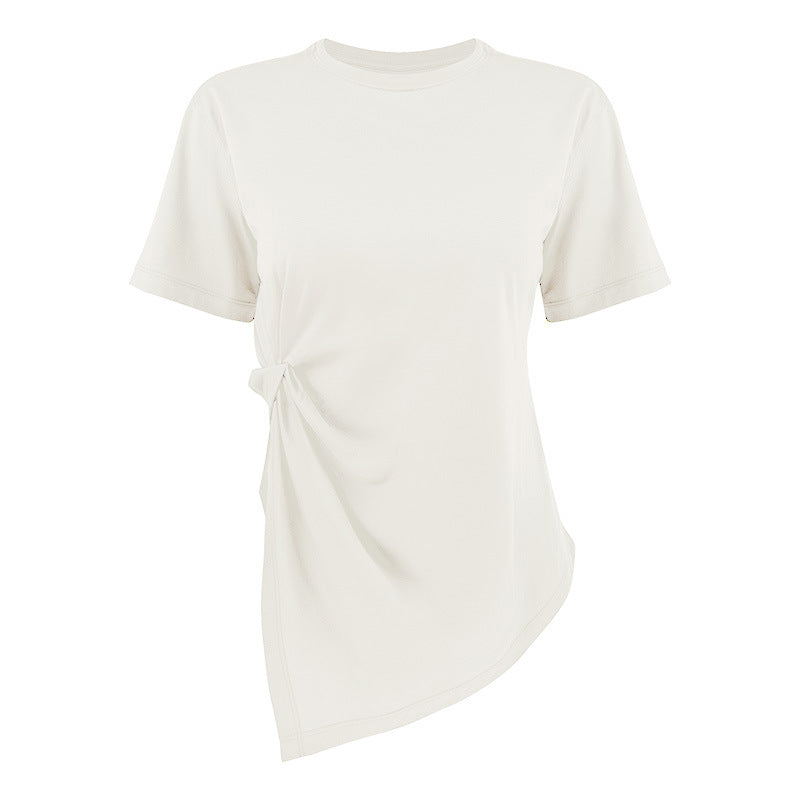 Women's asymmetrical T-shirt with fashionable knot detail