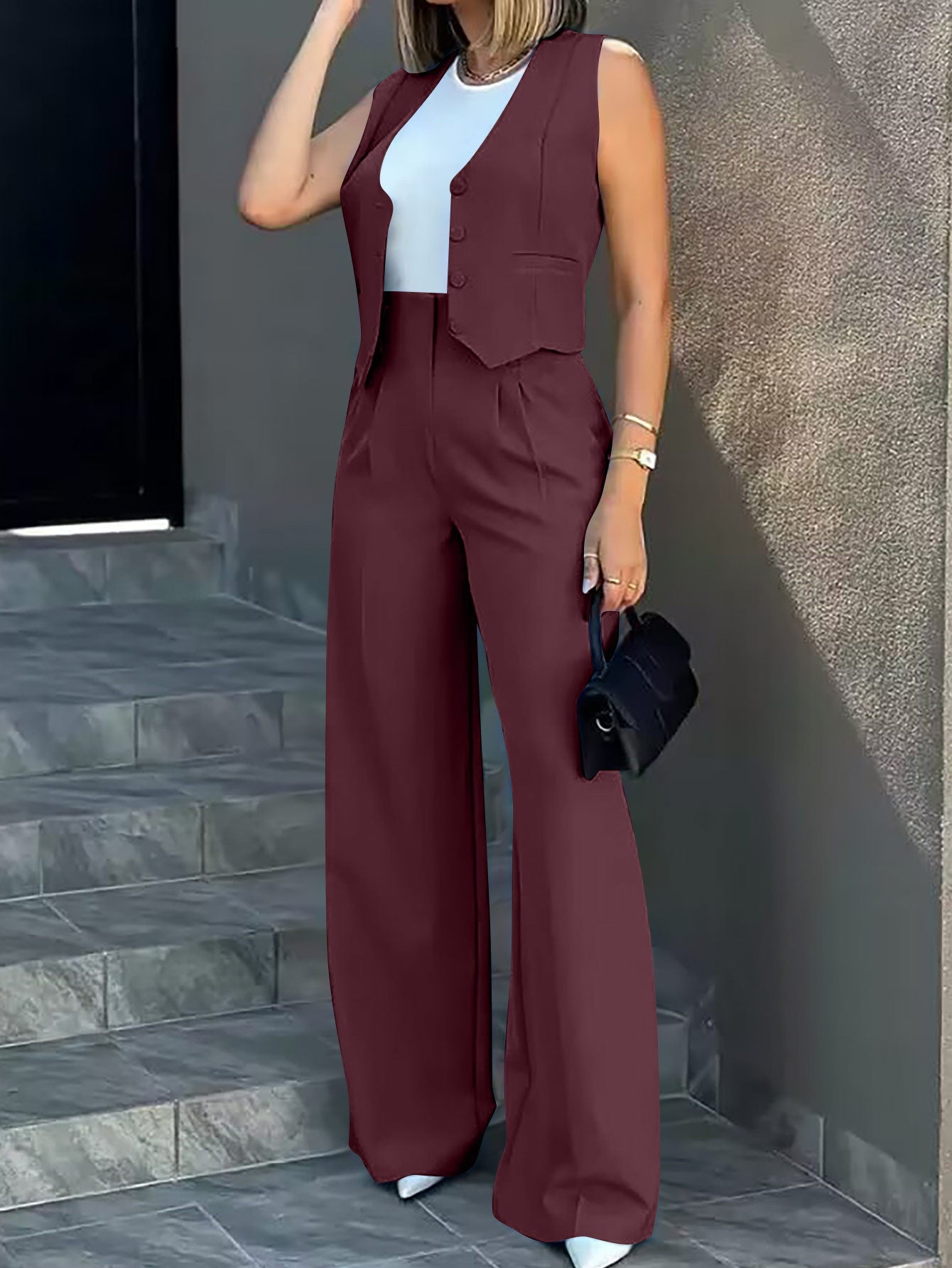 Women's Two-Piece Suit Set with Wide Leg