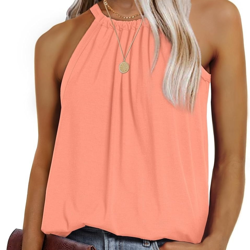 Women's sleeveless blouse shirt with stylish high collar and loose fit