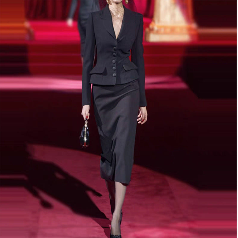 Women Tailored Peplum Suit Set