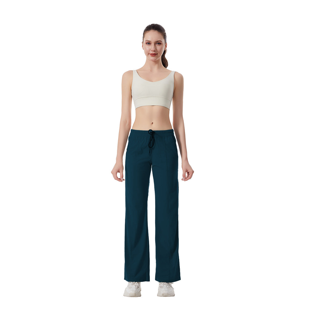 Women's Casual Wide-Cut Pants with Elastic Waistband and Practical Pockets