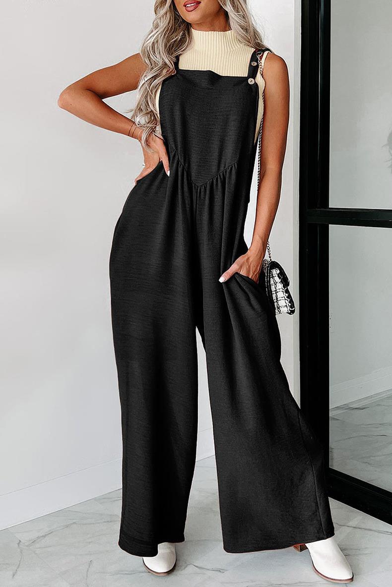 Women’s casual jumpsuit with wide cut legs and decorative button details